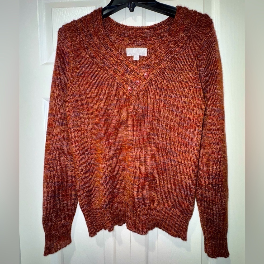Carolyn Taylor Multicolor V-neck 3 button Sweater. Size PL. GUC
